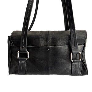 Charter Club Black Leather Bag Hand Bag Vintage Y2K Silver Hardware EUC